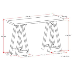 29.5" H x 50" W x 16.5" D Distressed Gray Solid Wood Console Table