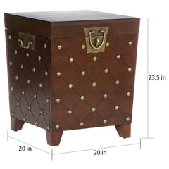 Nailhead Espresso End Table Trunk Ideal for Pillows, Blankets and Other Household