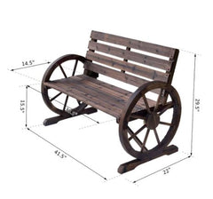 Rustic Outdoor Patio Wagon Wheel Wooden Bench Chair, for your Garden, Patio, or Entryway