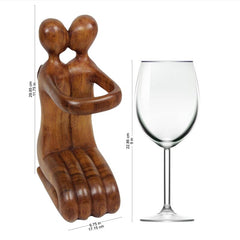 Solid Wood Tabletop Wine Bottle Rack in Brown Couple Kiss