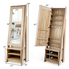 2-in-1 Wooden Cosmetics Storage Cabinet with Full-Length