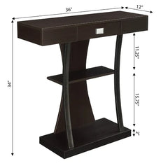 Black 36'' Console Table 3 Tiers of Shelving & 1 Drawer on Smooth Roller Slide