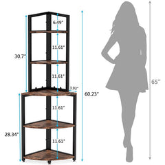 Rustic Brown 60.23'' H x 15.74'' W Corner Bookcase 5 Tier Shelves and An Open Design