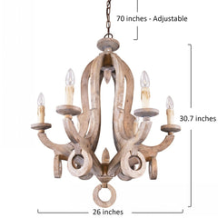 Candle-style 6-Light Wood Chandelier Perfect for A Kitchen, Dining Room, Living Room, Bedroom