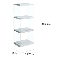 4-tier Wood and Glass Tower Bookcase - White Faux Marble Perfect Addition to your Home