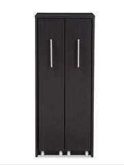 Dark Brown Wood Bookcase with Two Pulled-out Doors Shelving Cabinet