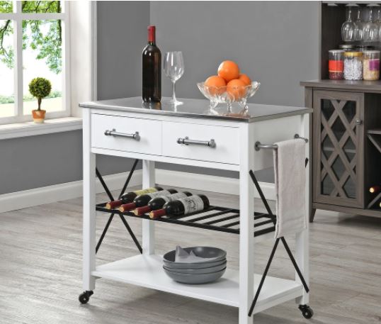 Wood Farmhouse Kitchen Cart - White Solid Manufactured Wood