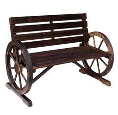 Rustic Outdoor Patio Wagon Wheel Wooden Bench Chair, for your Garden, Patio, or Entryway