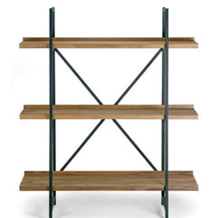 Brown Pine Wood Metal Frame 56-inch Etagere Bookcase Three-shelf Media Center