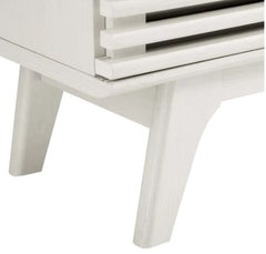 Espoo Mid-century Modern TV Stand - White Two Slatted Sliding Doors, A Center Drawer, and Open Shelf for Easy Organization