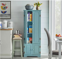 Extra-tall Cabinet - Antique Blue 1 Fixed Shelf and 2 Adjustable Shelves 2 Lower Cabinets with Storage Space