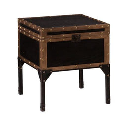 Trunk Side/ End Table Perfect Addition to your Living Room. With An Antique Black Finish Accented with Dark Antique Bronze Detailing