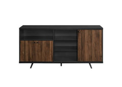 60-inch Asymmetrical Sideboard Open Shelving, Two Cabinet Doors, A Sliding Door and A Reversible, Removable Diagonal Wine Bottle Shelf