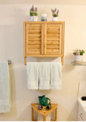 Solid Bamboo 2-door Wall Mount Spa Cabinet - Natural Water & Mildew Resistant