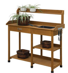 Potting Bench - Light Oak Get your Gardening Supplies Organized with this Deluxe Potting Bench Drawer and Open Shelves To Meet your Storage Needs