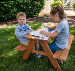 Brown Wood Picnic Table Provide A Sturdy Place in your Shady Backyard for Youngsters to Play Games, Eat Meals, or Craft. This Picnic-Style Table