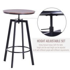 3-piece Adjustable Industrial Indoor Bistro Set Made of Sturdy Powder-Coated Steel Framing and MDF Board Top