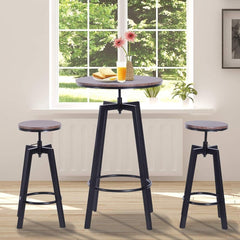 3-piece Adjustable Industrial Indoor Bistro Set Made of Sturdy Powder-Coated Steel Framing and MDF Board Top