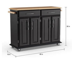 Coronado Black Wood with Natural Wood Top Kitchen Island Cart this Island can House Food, Cookbooks, Disher