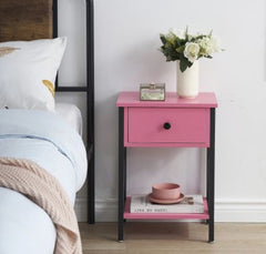 1-Drawer Modern Nightstands X-Design with Storage Shelf - Pink