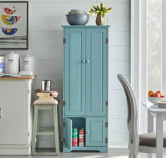 Extra-tall Cabinet - Antique Blue 1 Fixed Shelf and 2 Adjustable Shelves 2 Lower Cabinets with Storage Space