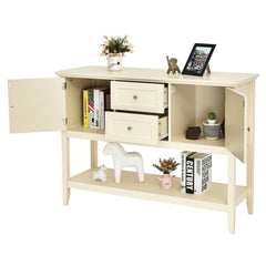 Beige 46'' Console Table Spacious Storage Space with 2 Drawers and 3 Cabinets