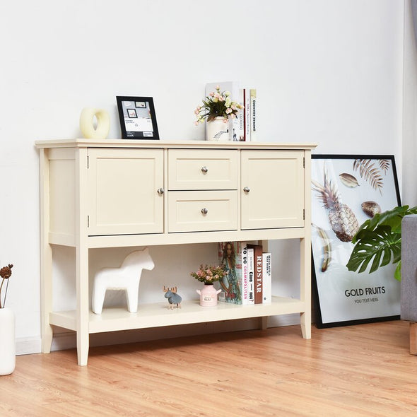 Beige 46'' Console Table Spacious Storage Space with 2 Drawers and 3 Cabinets