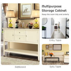 Beige 46'' Console Table Spacious Storage Space with 2 Drawers and 3 Cabinets