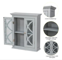 24"H Gray Bathroom Storage Wall Cabinet with Double Doors