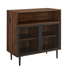 Modern Metal Door Accent Cabinet - Dark Walnut Two Storage Shelves, this Accent Cabinet Adds A Touch of Elegance to your Home