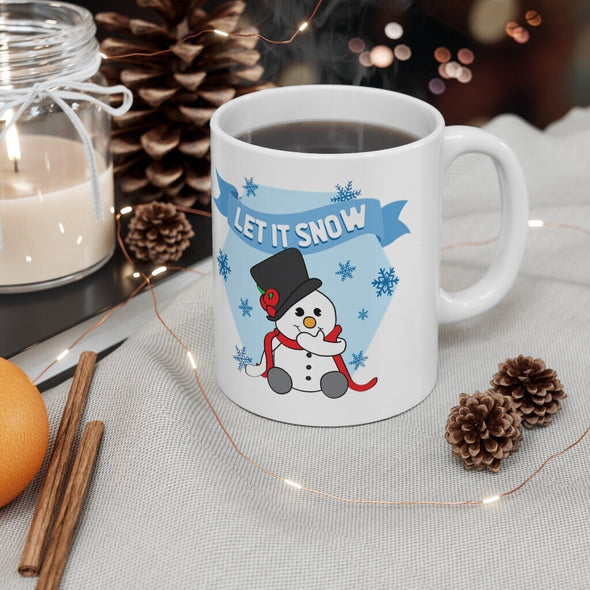 Let It Snow Yard Mug - Snowman Decor - Holiday Garden Mug - Print on Front Side Mug 11oz