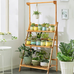 3 Tiers Bamboo Hanging Folding Plant Shelf Stand