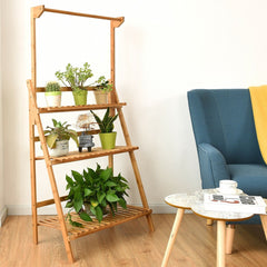 3 Tiers Bamboo Hanging Folding Plant Shelf Stand