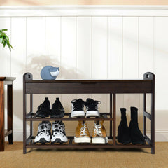 3-Tier Bamboo Shoe Bench Entryway Storage Rack