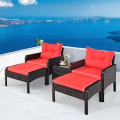 5 Pieces Patio Rattan Sofa Ottoman Furniture Set with Cushions