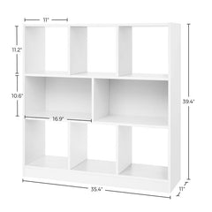 White Bookcase 6 Open Slots and 2 Compartments with Back Panels That you Can Fill Books, Souvenir, and Décor