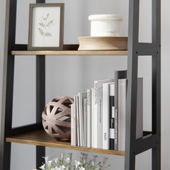 Black and Brown Ladder Bookcase Five-Tier Ladder Bookcase Maximizes Space for all your Storage Needs and Great for Plants, Trophies, Photos