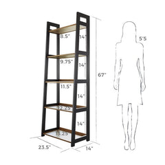 Black and Brown Ladder Bookcase Five-Tier Ladder Bookcase Maximizes Space for all your Storage Needs and Great for Plants, Trophies, Photos