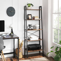 Brown Steel Ladder Bookcase Ladder Shelf is Suitable for any Room Perfect Match and Keep your Home Organized