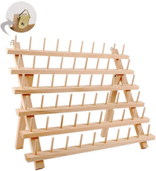 Wooden Thread Holder Sewing and Embroidery Thread Rack and Organizer Thread Rack for Sewing with Hanging Hooks 60-Spool