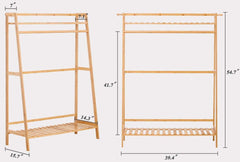 Bamboo Garment Coat Clothes Hanging Heavy Duty Rack with top Shelf and Shoe Clothing Storage Organizer Shelves