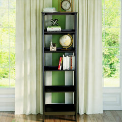 Jamocha Wood Ladder Bookcase Five Open Storage Shelves for your Favorite Home Décor. Holds Books, Photos, Collectibles