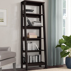 Jamocha Wood Ladder Bookcase Five Open Storage Shelves for your Favorite Home Décor. Holds Books, Photos, Collectibles