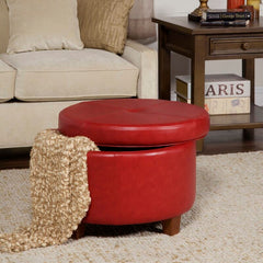 Faux Leather Round Storage Ottoman with Storage Storage Space Under the Removable Top Provides Space to Tuck Away Toys and Spare Blankets