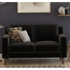 Velvet Square Arm Loveseat Pocket Coil Seating, Padded Armrests, Generous Cushioning, and a Sturdy Wood Frame