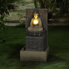 Buddha with Pedestal Patio Fountain with LED Light Perfect to your Outdoor Living area with this Gorgeous Buddha Patio Fountain