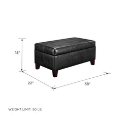 Dorel Living Rectangular Upholstered Storage Ottoman, Black