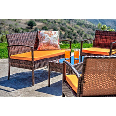 Orange 4 Person Seating Group with Cushions Update Your Outdoor Hangout Space Our-Piece Patio Conversation Set Rectangular Coffee Table