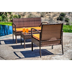 Orange 4 Person Seating Group with Cushions Update Your Outdoor Hangout Space Our-Piece Patio Conversation Set Rectangular Coffee Table