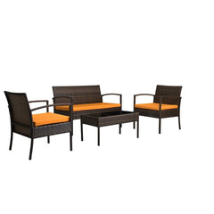 Orange 4 Person Seating Group with Cushions Update Your Outdoor Hangout Space Our-Piece Patio Conversation Set Rectangular Coffee Table